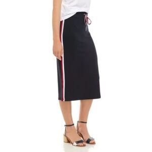 Tommy Hilfiger Jersey Knit Midi Skirt with Red and White Stripes